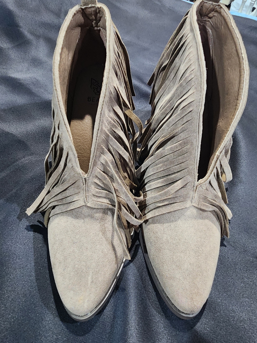BEAST FASHION Taupe Suede Fringe Ankle Booties